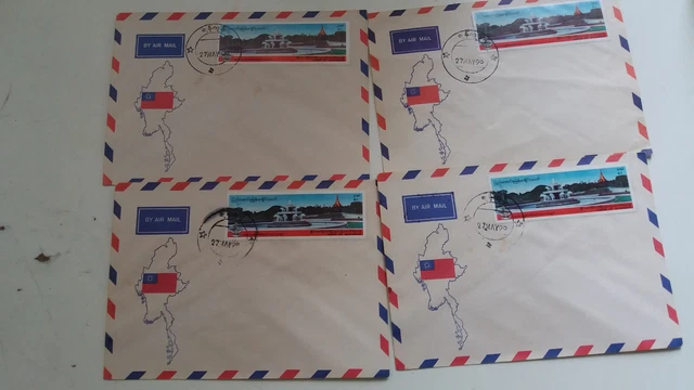 4 Briefmarken auf Sonderbrief ?   27.5.1990  Union of Myanmar