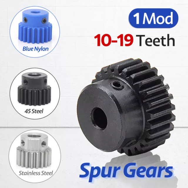 1 Mod Pinion Gear Spur Gears 10-19 Teeth 4-10mm Bore No Step/Blue Nylon/D-hole