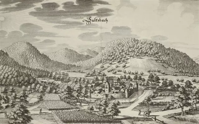 BAD SULZBACH / Soultzbach - Vogelschau - Matthäus Merian - Kupferstich 1643