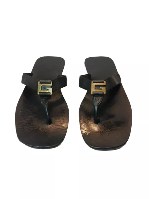 Classic Gucci Black Leather Thong Sandals With G Logo Women's Shoes 8.5 US 39 EU