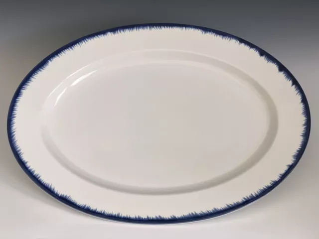 Lauren Ralph Lauren Burnham Oval Platter White Feathered Blue Rim 11 3/8” x 15”