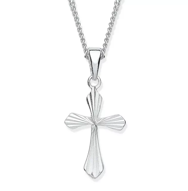 Sterling Silver Diamond Cut Cross Pendant Necklace - 16 18 20 inch Chain