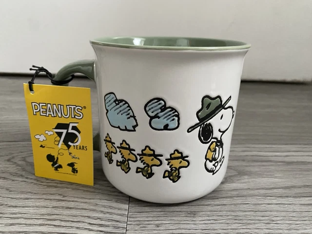 SNOOPY WOODSTOCK PEANUTS 75th Anniversary Large Coffee Tea Mug Green ...