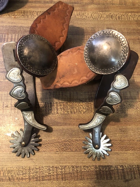 Vintage Western Cowboy Spurs Silver Accents, Conchos & Straps