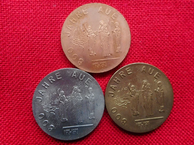 3 Medaillen 800 Jahre Aue 1973,Gold+Silber+Bronze