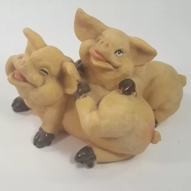 Vintage Pig Family Brothers Sisters Figurines Baby Piglets 4" Long Sitting Resin