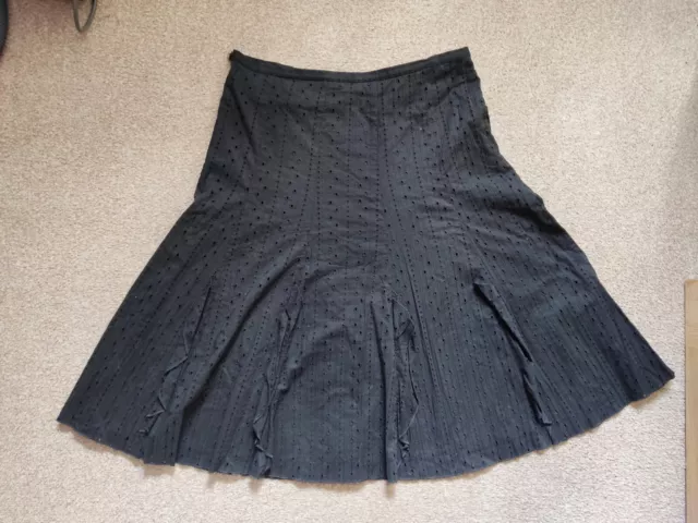 M&S Black anglaise broderie knee skirt size 12 summer cotton aline Workwear