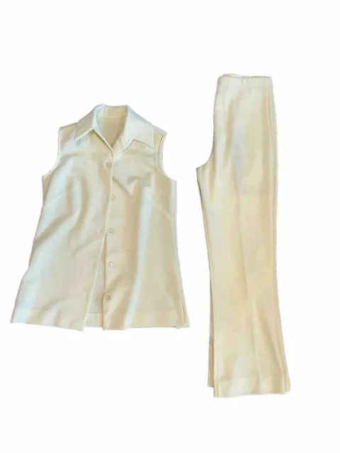 Vintage 60’s 70s Women's Polyester Vest & Pants Suit Set  Yellow Medium