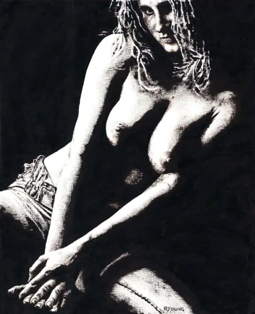 Permission - Impression giclée des beaux-arts signée. Figuratif femme nue boobs peinture