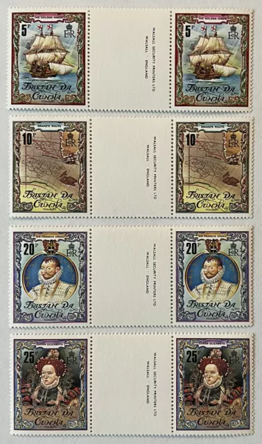 1980 Tristan Da Cunha Stamps #278-281 Mnh Gutter Pairs Set Sir Francis Drake