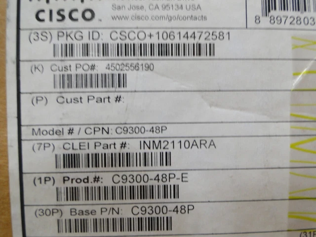 CISCO C9300-48P-E Cisco Catalyst 9300 48-port PoE+, Network Essentials - 48