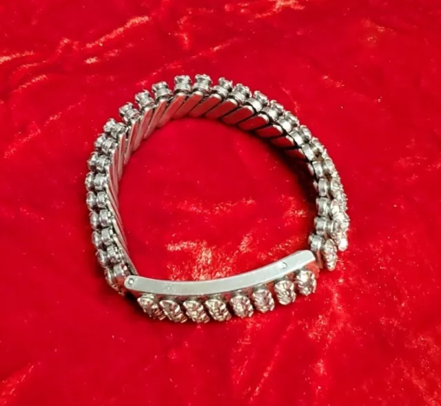 Vintage Expandable Rhinestone Link Bracelet with Secret Compartment