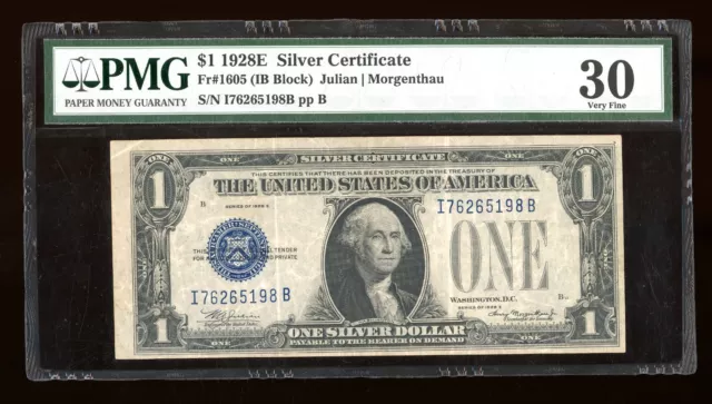 DBR 1928-E RARE $1 Funnyback Fr. 1605 IB Block PMG 30 Serial I76265198B