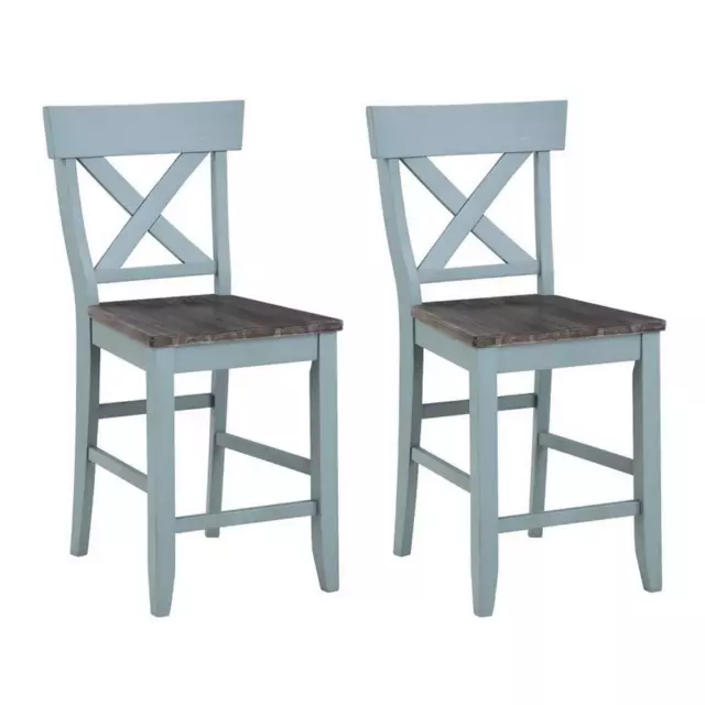 Set of 2 Bar Harbor Blue Crossback 41" Counter Height Dining Chairs