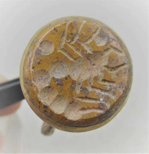 A135 Beautiful Post Medieval Islamic Gold Gilded Ottomans Seal Ring With Stone