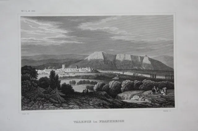 1840 - Valence Drome Frankreich France vue Ansicht gravure Stahlstich engraving