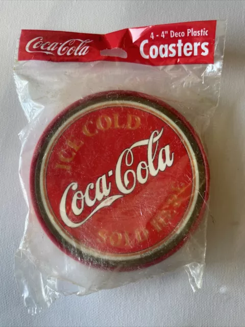 NEW 4 Coca Cola DECO PLASTIC COASTERS Made In The USA