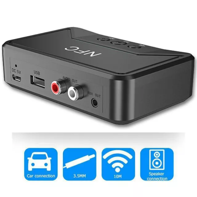 Bluetooth 5.0 Receiver Wireless3.5mm Jack AUX NFC to 2RCA Audio Stereo Adapter