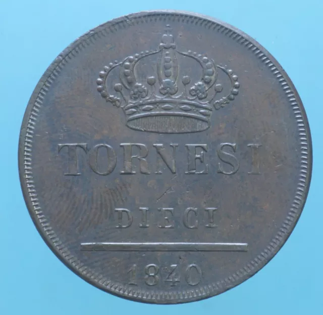 Napoli Ferdinando Ii 10 Tornesi 1840 Coin Cuoio Collezione Numismatica