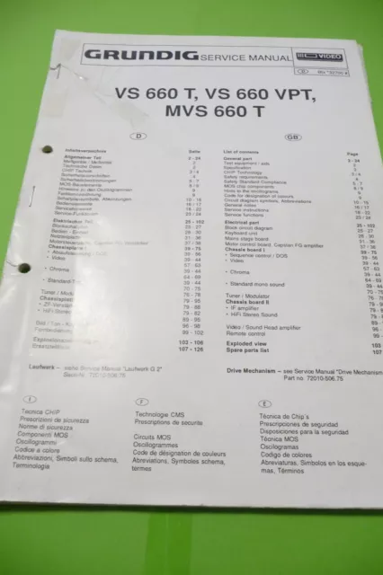 Service Manual-Anleitung für Grundig VS 660 T, VPT, MVS 660 T  ,ORIGINAL!