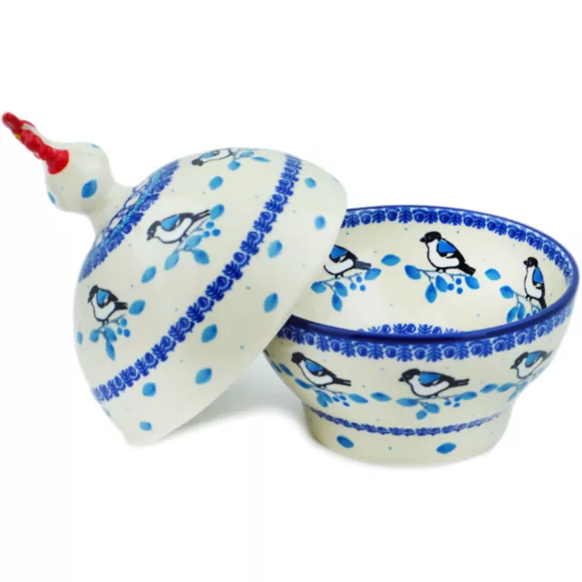 Polish Pottery Hen Shaped Jar 7" Ceramika Artystyczna Winter Sparrow 2