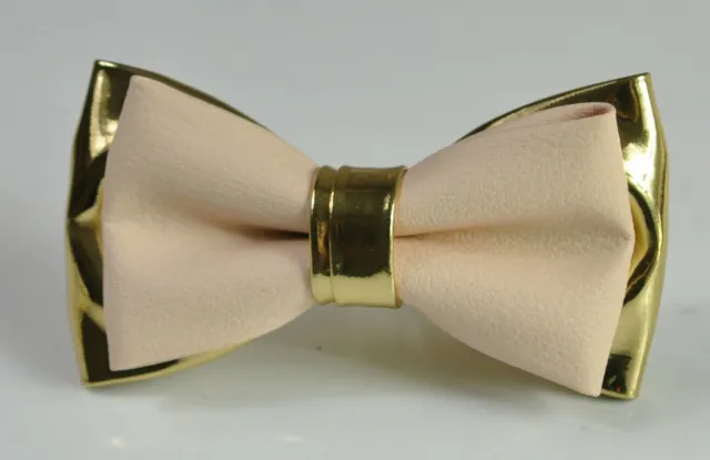 Pearl White and Gold Faux Leather Bow tie for Men / Youth Boy  / Toddler Baby