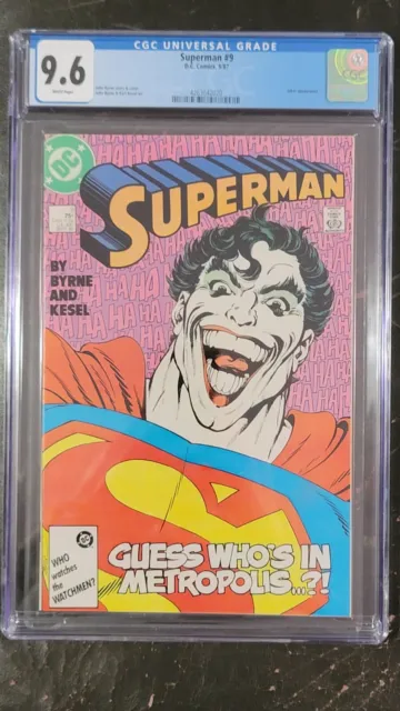 Superman #9~CGC 9.6~NM+~White Pages~1988~DC~John Byrne~Awesome Joker Cover