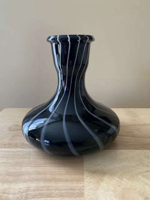 Retro Style Black & White Murano Style Glass Swirl Vase. 6X6 Inch! Excellent!
