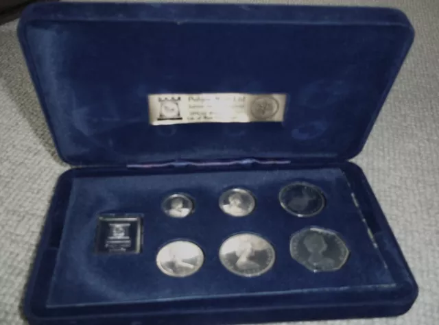 Isle of Man Pobjoy Mint Silver Decimal 6 Coin Set 1977 + Pobjoy Silver Medallion
