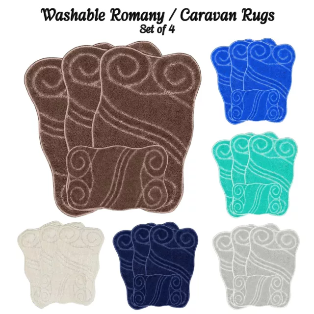 Washable Romany Rugs Set of 4 Anti-Slip Washable Mats Gypsy-Style Caravan Decor