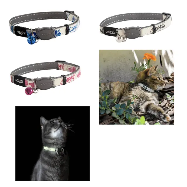 Cat Collar Glow In Dark With Bell ROGZ GLOWCAT Safety Release Breakaway Collars