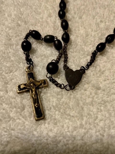 Antique 19th C Rosary Brass Crucifix Wood Beads PRIEST NUN 3