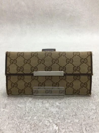 GUCCI Long Wallet Canvas BEG Full Pattern Women's W Hook GG Canvas Made in Italy