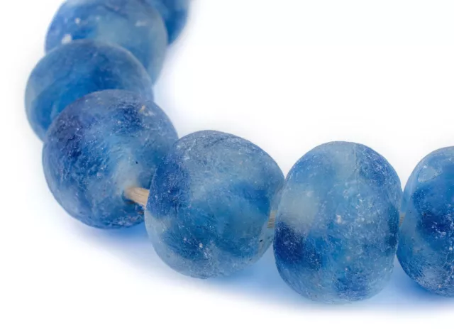 Super Jumbo Blue Swirl Recycled Glass Beads 34mm Ghana African Sea Glass Round