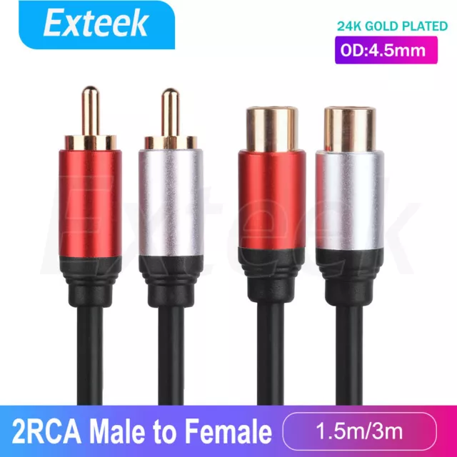 Premium RCA Audio Extension Cable 2RCA Male to Female M/F Sound Lead Cord