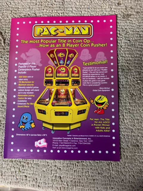 11-8' Original 2002  Pac-Man Coin Pusher Namco  ARCADE GAME FLYER ad