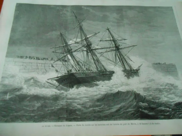 1869 engraving - Le Havre Hurricane Loss of Lleida