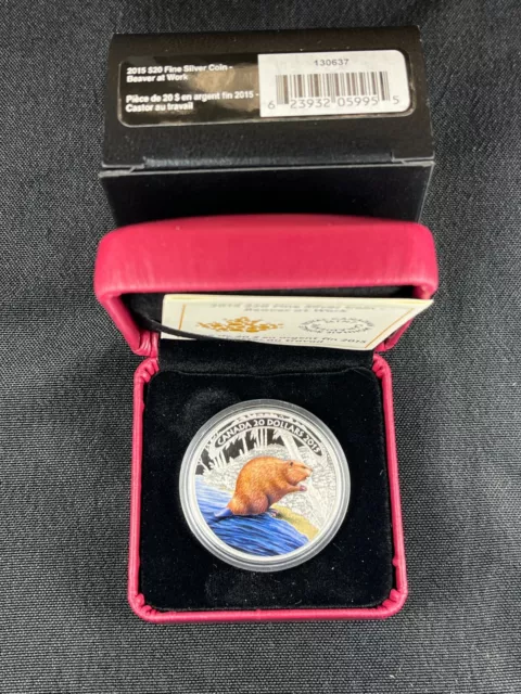 2015 Royal Canadian Mint $20 Fine Silver Coin - Beaver at Work