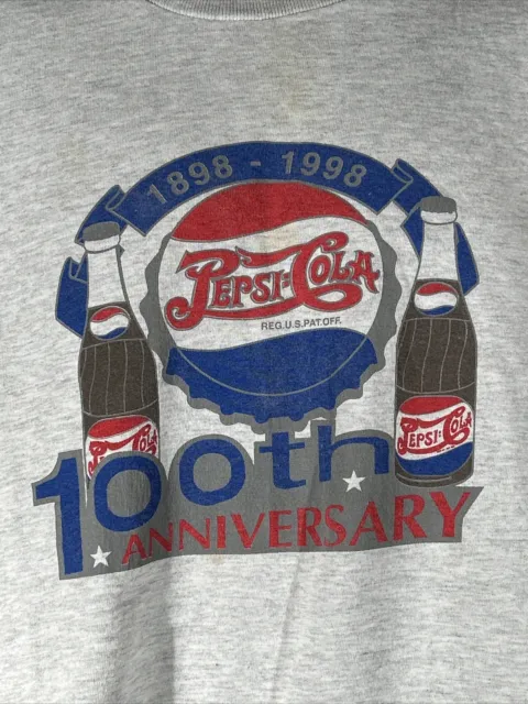Vintage Pepsi 1898-1998 100th Anniversary T Shirt Gray Men's Pepsi-Cola XL