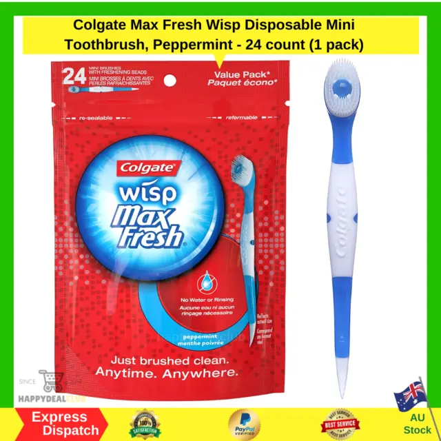 Colgate Max Fresh Wisp Disposable Mini Toothbrush, Peppermint - 24 count 1 pack