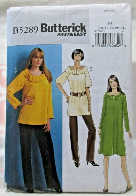 Butterick Sewing Pattern B5289 Sizes 16-24 Misses Top Dress Tunic Pants Uncut