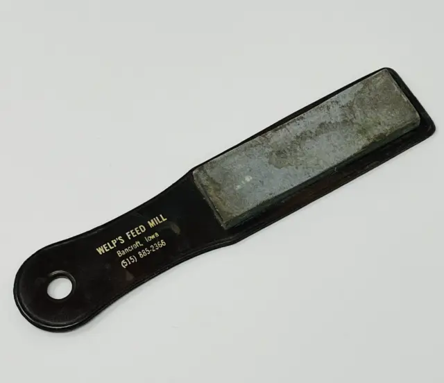 Welp's Feed Mill Bancroft Iowa Advertising Knife Sharpener Stone Vintage