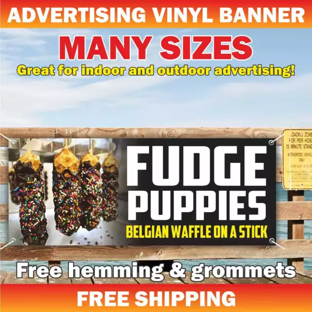 FUDGE PUPPIES BELGIAN WAFFLE ON A STICK Advertising Banner Vinyl Mesh Sign food