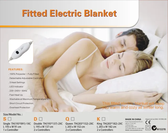 Washable Single/Double/Queen/King/Size Fully Fitted Polyester Electric Blanket