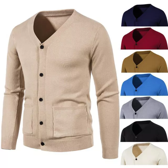 Cardigan Invernale Caldo Da Uomo Top Capispalla Cappotto Tinta Unita Bottoni ▼