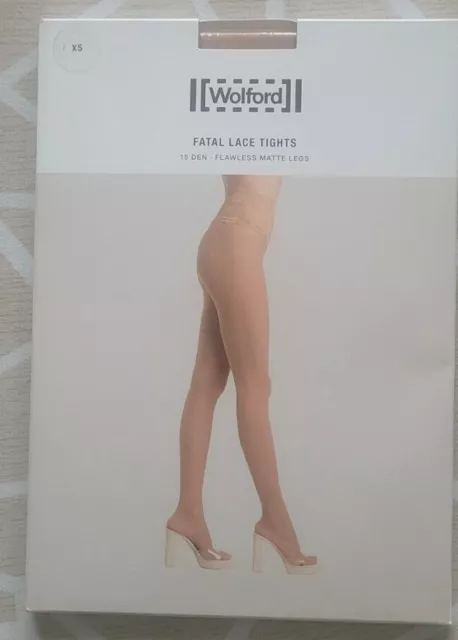 Wolford Fatal Lace Tights, 15 Den, Flawless Matte Legs, Black/Sand, RRP £40