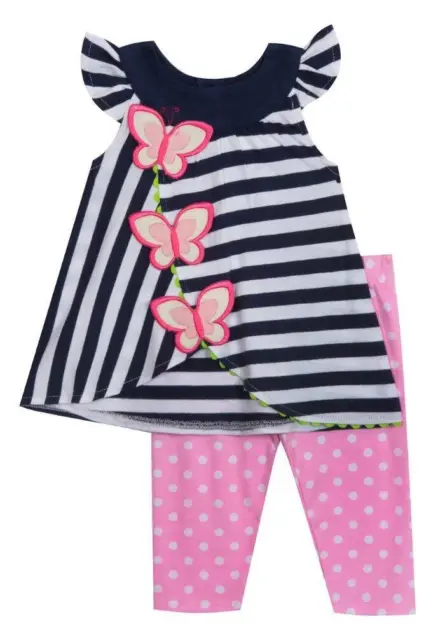 RARE EDITIONS Little Girl's 6X Butterfly Stripe 2-Pc Leggings Set NWT