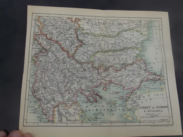 Original Vintage Map - Turkey in Europe & Bulgaria - Circa 1906 10" x 8 1/4"