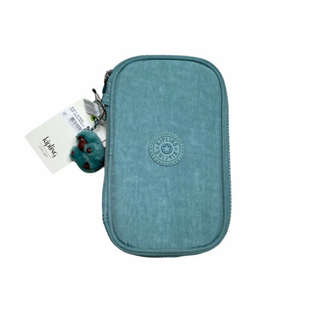 Kipling 50 Pens / Pencils Pouch Case Brush makeup organizer Aqua Frost