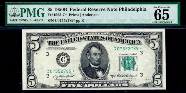 1950b* $5 Philadelphia STAR Federal Reserve Note FRN • PMG 65 EPQ • Fr.1963-C*